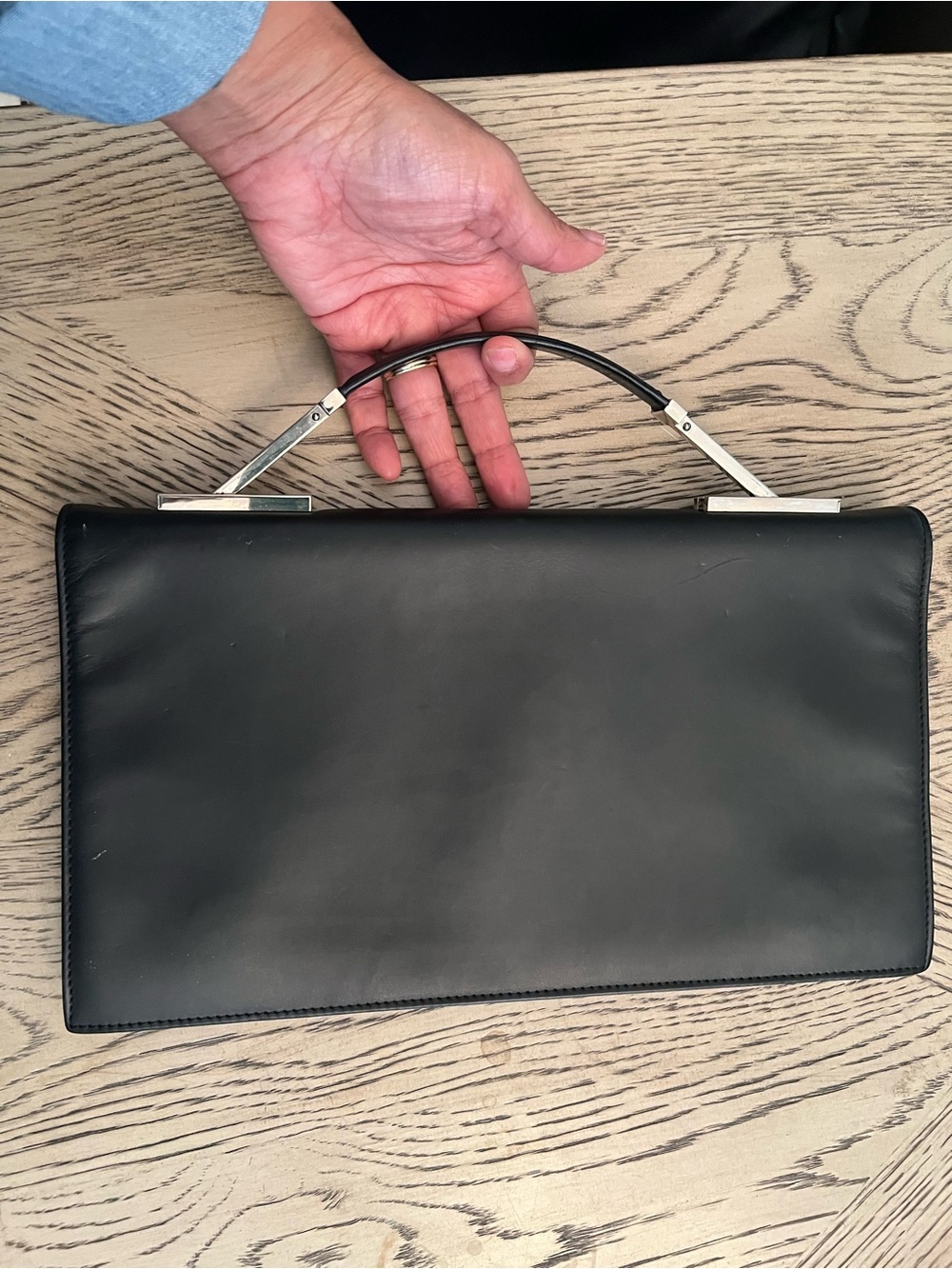 Calvin Klein black leather clutch handbag with silver-tone hardware - Picture 4 of 8
